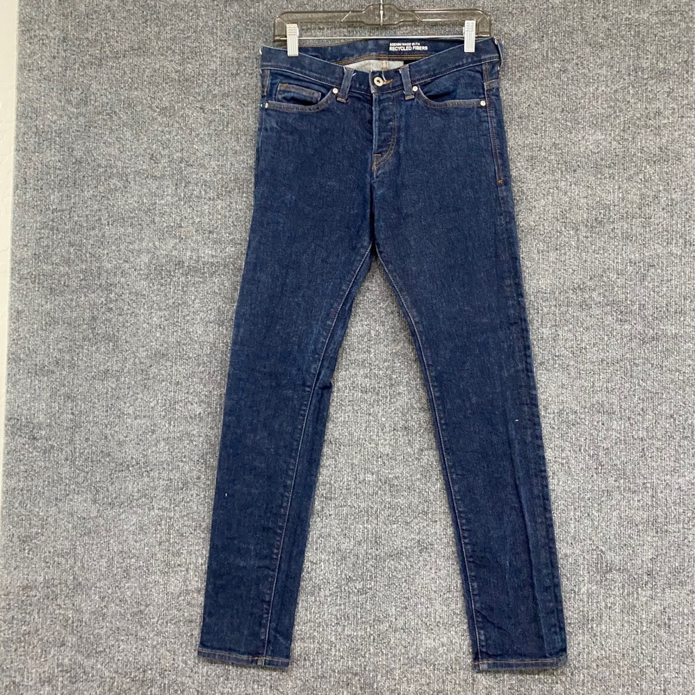 HM Denim Mens Slim Low Waist Jeans Dark Wash Indigo 30x32 Button Fly Recycled